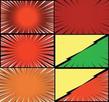 Comic book colorful frames background with halftone rays radial and dotted effects pop art style vector