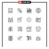 Set of 16 Vector Outlines on Grid for patrick board building dollar globe Editable Vector Design Elements