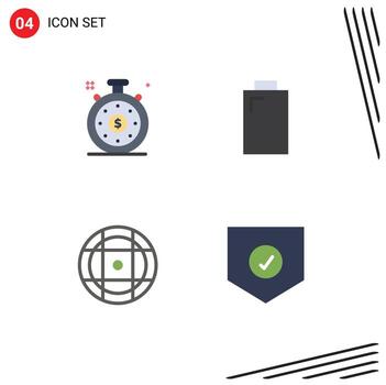Group of 4 Flat Icons Signs and Symbols for clock check battery ball security Editable Vector Design Elements