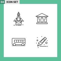 paquete de iconos vectoriales de 4 líneas y símbolos para la construcción de brújulas de transporte de precisión que dibujan elementos de diseño vectorial editables vector