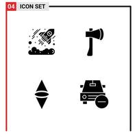 Solid Glyph Pack of 4 Universal Symbols of business construction startup axe coin Editable Vector Design Elements