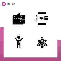 4 Universal Solid Glyphs Set for Web and Mobile Applications cash business app develop winner Editable Vector Design Elements