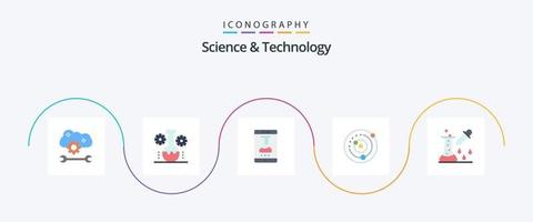 Science And Technology Flat 5 Icon Pack Including sphere. planets orbiting. lab app. planetary system. smartphone application vector