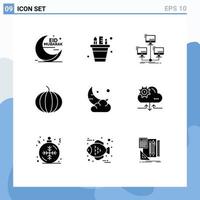 Set of 9 Modern UI Icons Symbols Signs for moon pumpkin pencil pot computer connection Editable Vector Design Elements
