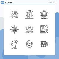 Group of 9 Modern Outlines Set for badge network storage internet network Editable Vector Design Elements