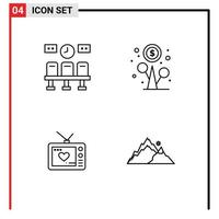 Pack of 4 Modern Filledline Flat Colors Signs and Symbols for Web Print Media such as seats love clock growth movie Editable Vector Design Elements