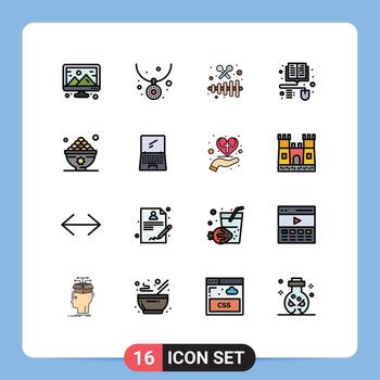 Set of 16 Vector Flat Color Filled Lines on Grid for iftar dates instrument ebook books Editable Creative Vector Design Elements