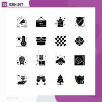 Group of 16 Solid Glyphs Signs and Symbols for protect verify product trust office Editable Vector Design Elements