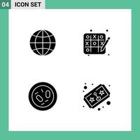 4 Universal Solid Glyphs Set for Web and Mobile Applications global health tic tac toe bacterium ticket Editable Vector Design Elements