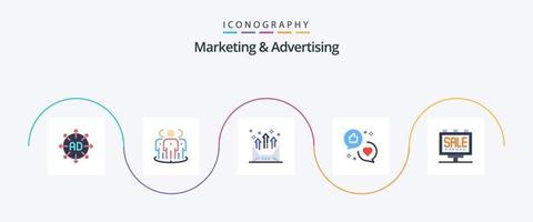 paquete de iconos de 5 planos de marketing y publicidad que incluye me gusta. publicidad. grupo. carta. comunicación vector