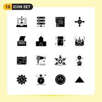 User Interface Pack of 16 Basic Solid Glyphs of typewriter paper storage cinema script award Editable Vector Design Elements