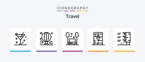 paquete de iconos de la línea de viaje 5 que incluye buceo. Sombrilla. globo. restaurante. playa. diseño de iconos creativos vector