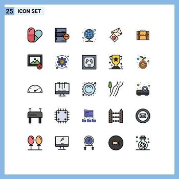 paquete de línea de vector editable de 25 colores planos de línea rellena simple de maletín de maletín elementos de diseño de vector editables de correo de pascua de internet