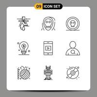 Outline Pack of 9 Universal Symbols of idea bulb halloween pirate halloween Editable Vector Design Elements