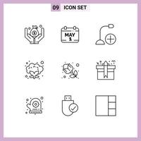 Mobile Interface Outline Set of 9 Pictograms of rose flower computers vegetable cauliflower Editable Vector Design Elements
