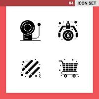 Group of 4 Solid Glyphs Signs and Symbols for bell party financial idea shopping Editable Vector Design Elements