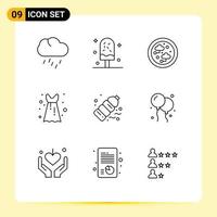 Set of 9 Modern UI Icons Symbols Signs for gas party dress sweet frock technology Editable Vector Design Elements