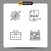 paquete de 4 modernos signos y símbolos de colores planos de línea rellena para medios de impresión web, como el desarrollo de la configuración de la bolsa de delitos cibernéticos, elementos de diseño vectorial editables por el usuario vector