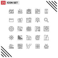 Mobile Interface Line Set of 25 Pictograms of euro mobile net time corporate Editable Vector Design Elements