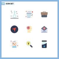 Pack of 9 Modern Flat Colors Signs and Symbols for Web Print Media such as process pointer hot map workbag Editable Vector Design Elements