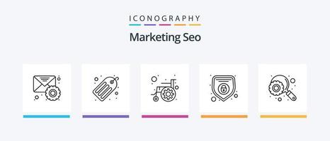 Marketing Seo Line 5 Icon Pack Including cogwheel. network. mail list. good. optimal keywords. Creative Icons Design vector