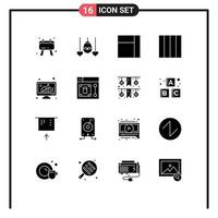 Group of 16 Modern Solid Glyphs Set for tool design layout web poll Editable Vector Design Elements