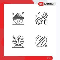 Mobile Interface Line Set of 4 Pictograms of dates conclusion lunch engineering judgment Editable Vector Design Elements