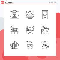 User Interface Pack of 9 Basic Outlines of pulse beat computer transport train Editable Vector Design Elements