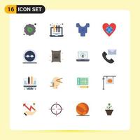 Pictogram Set of 16 Simple Flat Colors of like world laptop environment clothes Editable Pack of Creative Vector Design Elements