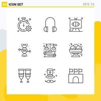 Pack of 9 Modern Outlines Signs and Symbols for Web Print Media such as business medical football healthcare television Editable Vector Design Elements