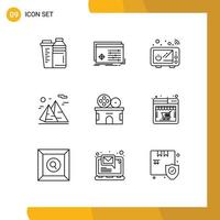 Stock Vector Icon Pack of 9 Line Signs and Symbols for moon hiking settings mountain kitchenware Editable Vector Design Elements