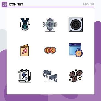 Modern Set of 9 Filledline Flat Colors Pictograph of coin symbol computer female web Editable Vector Design Elements