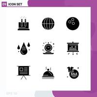 Set of 9 Commercial Solid Glyphs pack for clock drop ball development color Editable Vector Design Elements