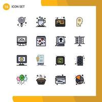 16 User Interface Flat Color Filled Line Pack of modern Signs and Symbols of settings computer play setting control Editable Creative Vector Design Elements