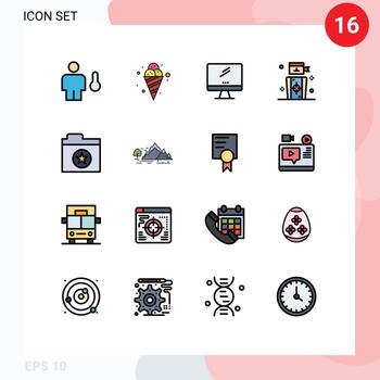 paquete de línea de vector editable de 16 líneas simples llenas de color plano de objetivo objetivo dardos fríos imac elementos de diseño de vector creativo editable