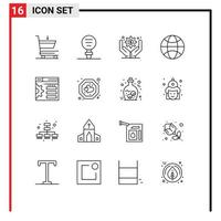 Mobile Interface Outline Set of 16 Pictograms of favorite setting business administration design world Editable Vector Design Elements