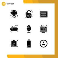 Modern Set of 9 Solid Glyphs Pictograph of boiled switch wedding button note Editable Vector Design Elements