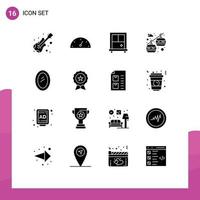 Pictogram Set of 16 Simple Solid Glyphs of finance badge transportation mirror home Editable Vector Design Elements