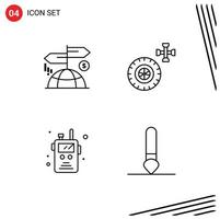 Group of 4 Modern Filledline Flat Colors Set for advertising walkie talkie marketing wheel brush Editable Vector Design Elements