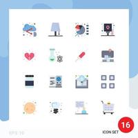 Modern Set of 16 Flat Colors Pictograph of route navigation lightning guide statistics Editable Pack of Creative Vector Design Elements