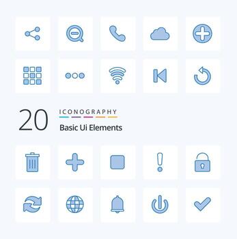 20 Basic Ui Elements Blue Color icon Pack like lock sign sign warning alert vector