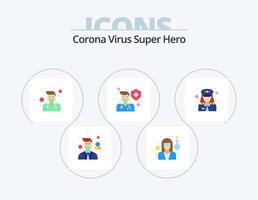 corona virus super hero flat icon pack 5 diseño de iconos. policía. blindaje. médico. masculino. médico vector