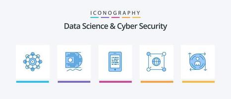 paquete de iconos azul 5 de ciencia de datos y seguridad cibernética que incluye al usuario. mundo. móvil. global. aprendizaje electrónico diseño de iconos creativos vector