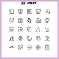 Modern Set of 25 Lines Pictograph of pc device pie chart monitor real estate Editable Vector Design Elements