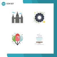 Group of 4 Modern Flat Icons Set for building night gear balloons cup Editable Vector Design Elements