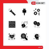 Modern Set of 9 Solid Glyphs Pictograph of games competition cogwheel error web Editable Vector Design Elements