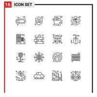 16 Universal Outlines Set for Web and Mobile Applications gear call brain phone wifi Editable Vector Design Elements