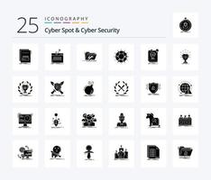 paquete de iconos de glifos sólidos de 25 puntos cibernéticos y seguridad cibernética que incluye salvavidas. ayudar. contraseña. software. expediente vector