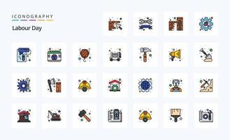 paquete de iconos de estilo lleno de línea de 25 días del trabajo vector