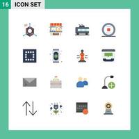 Pack of 16 Modern Flat Colors Signs and Symbols for Web Print Media such as track media counter control trolley Editable Pack of Creative Vector Design Elements